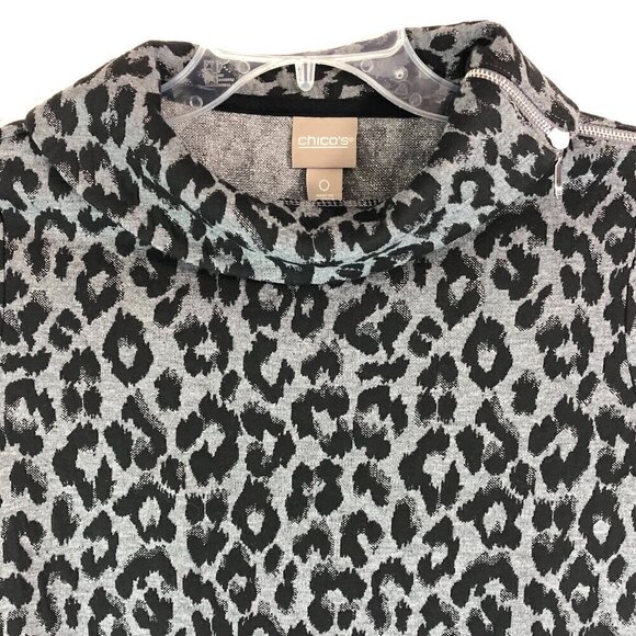 Chico's Black And Gray Animal Print Top With Zip Up Neck Size 0 - Picture 3 of 6